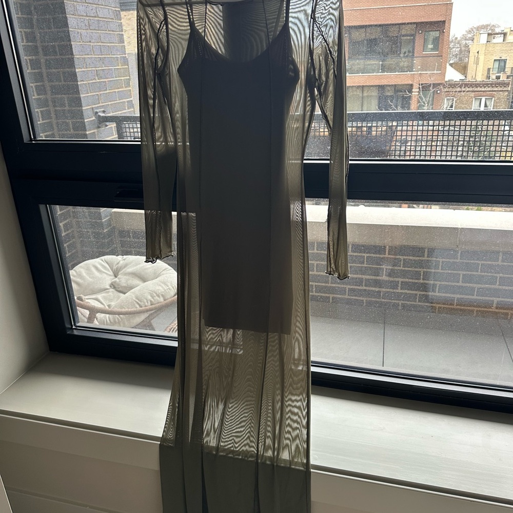 Olive Green Sheer Dress